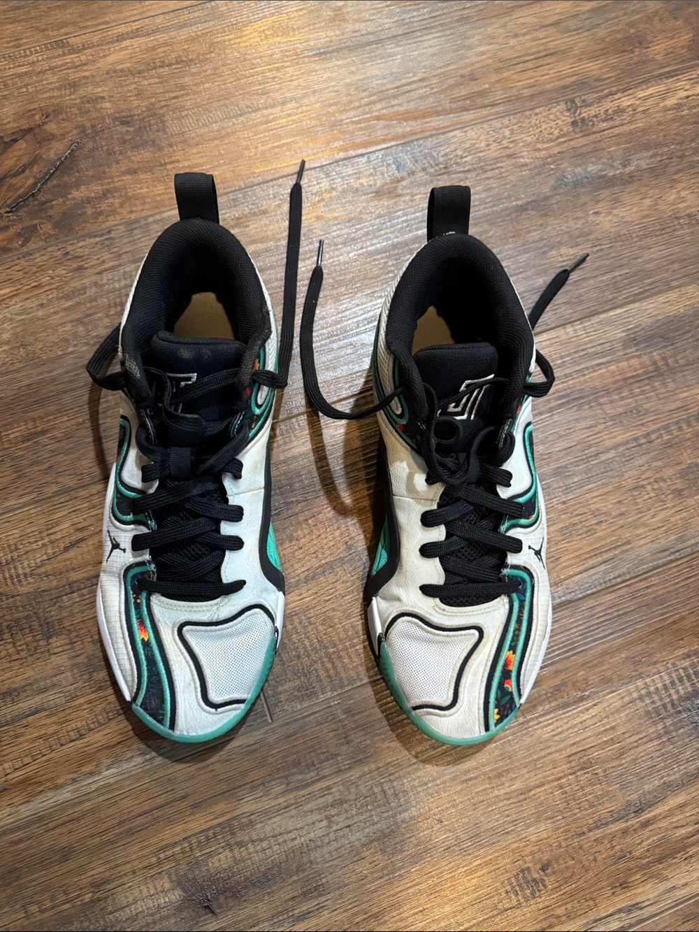 Jordan White and Teal Lace-Up Athletic basketball Shoes
